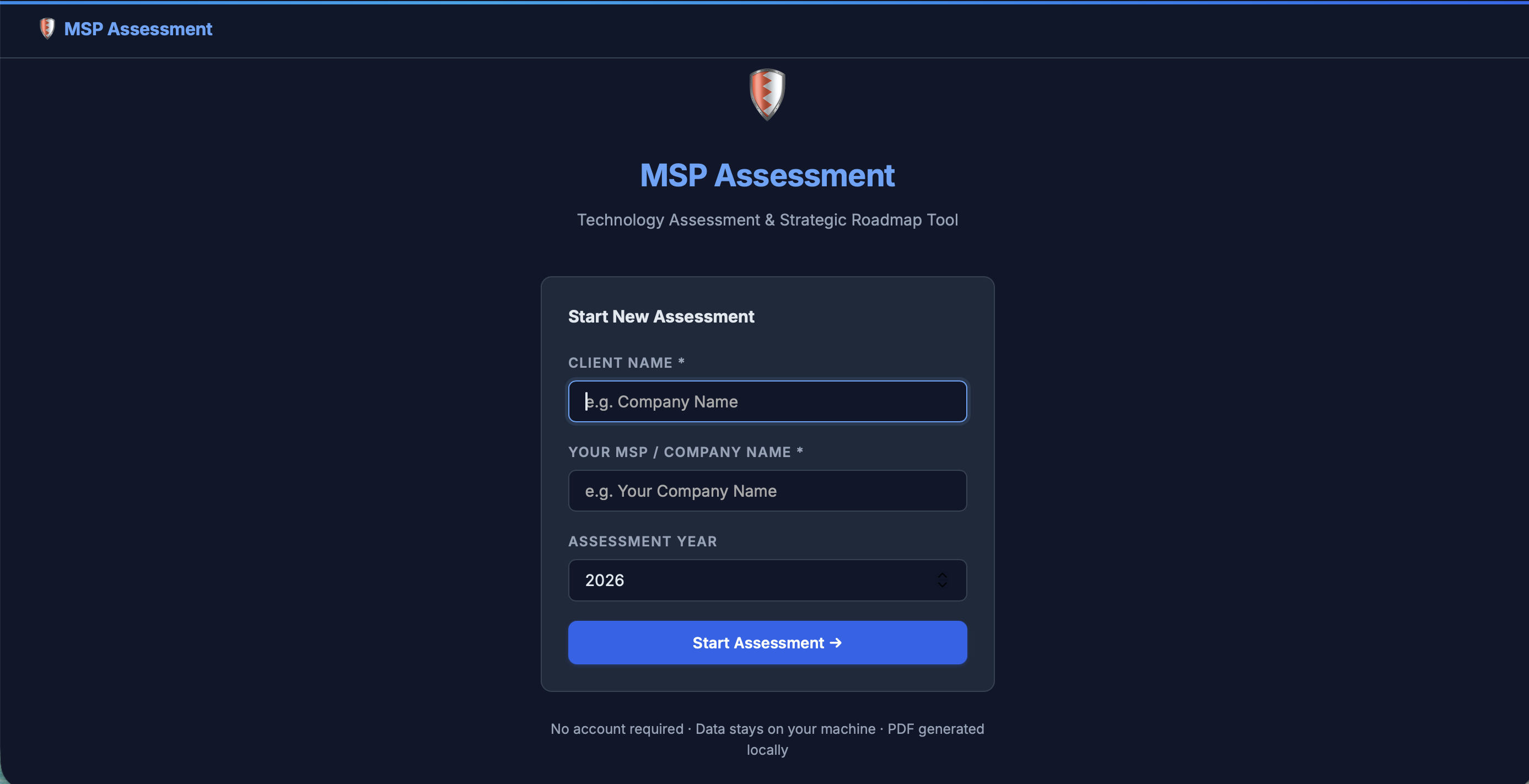 MSP Assessment interface screenshot