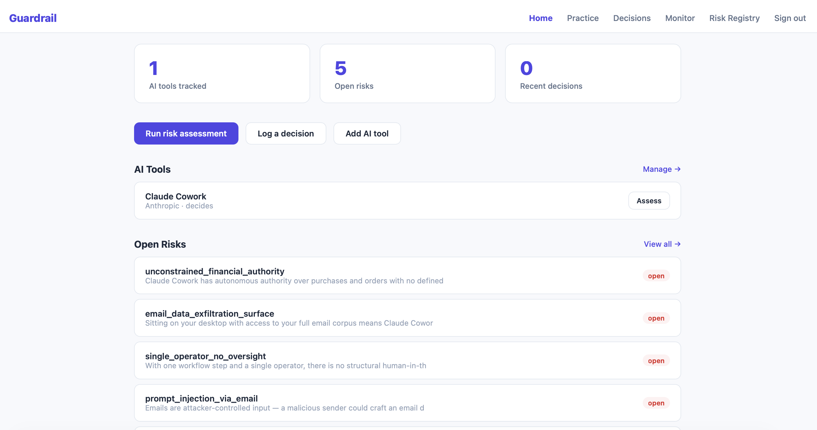 Guardrail dashboard screenshot